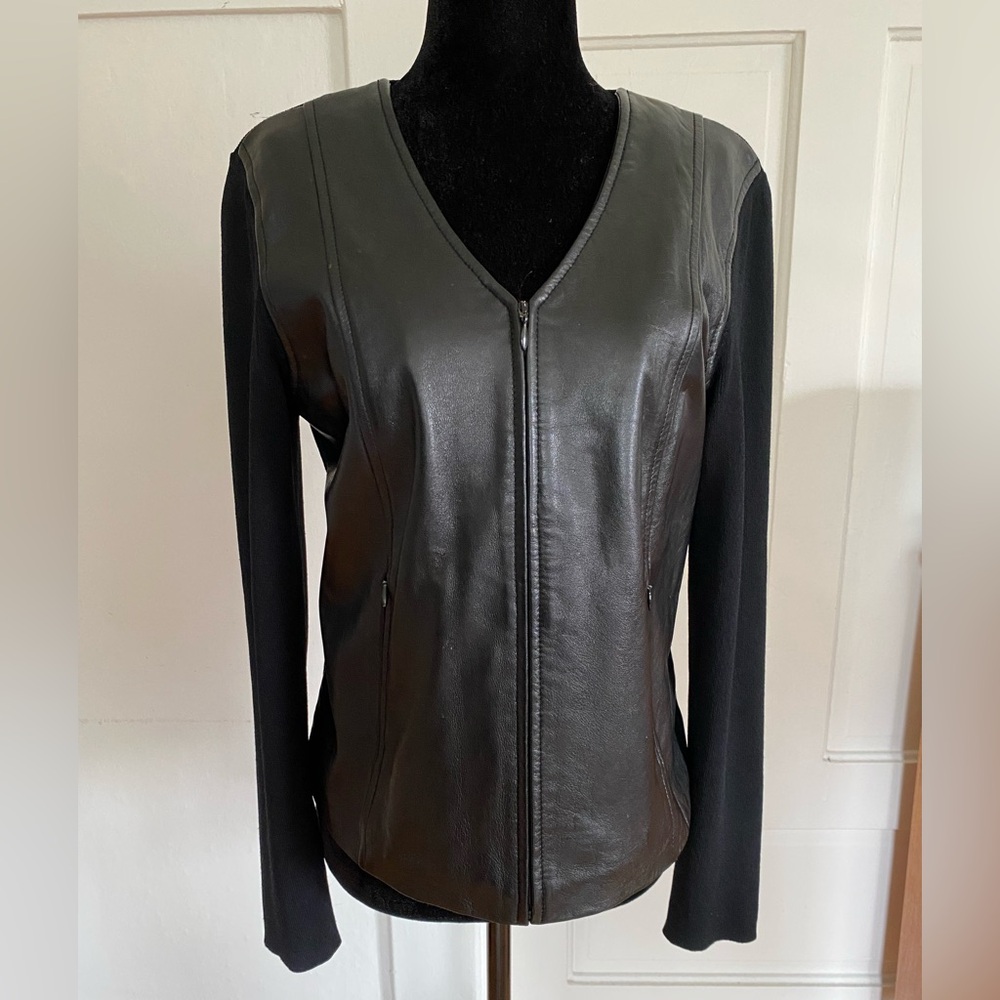Women's Black Leather and Knit Jacket.